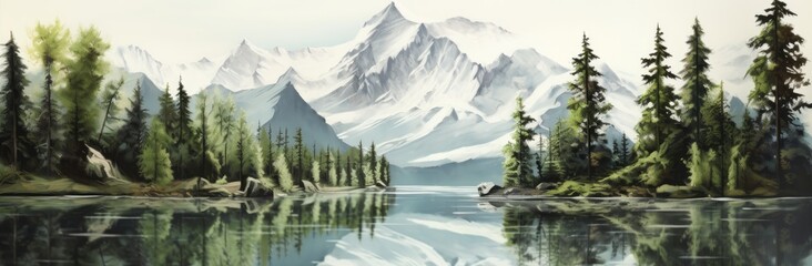 Obraz premium A Serene Retreat: Majestic Mountain Lake Embraced by Lush Canopy