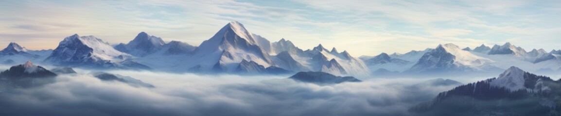 Fototapeta na wymiar A Majestic Landscape: Mountain Peaks Emerging from Clouds in a Scenic Masterpiece