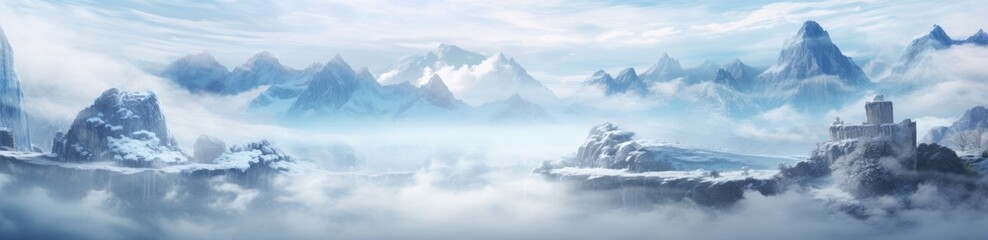 Fototapeta na wymiar A Majestic Mountain Landscape: Captivating, Serene, Breathtaking Artwork with Clouds
