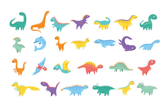 Collection of cute dinosaurs vector illustration