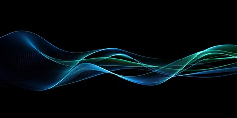 abstract light lines wavy flowing dynamic in blue green colors isolated on black background for concept of AI technology, digital, communication, 5G, science, Generative AI