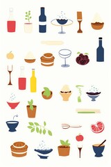 Fototapeta na wymiar Set of simple food recipe and drink icons elements, Generative AI
