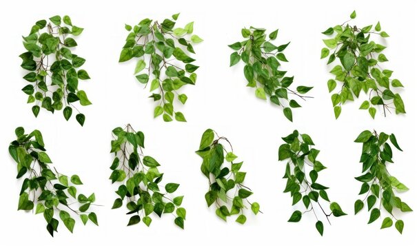Devil's ivy, collection of beautiful climbing plants, isolated on white background, Generative AI