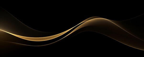 Abstract  wavy lines flowing smooth curve gold gradient color on black background in concept of luxury, technology, science, music, modern, Generative AI