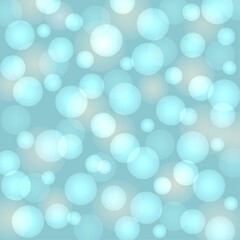 Blue bokeh background with sun reflections. Sunny clear winter day. Sea and ocean. Holiday vector illustration with glowing blurred circles. Abstract background with sun rays for the new year. 