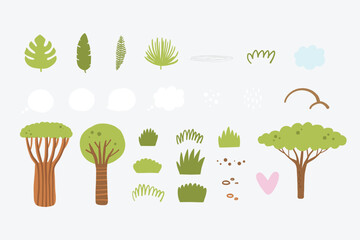 decorative elements trees and plants safari