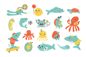 Sea life set elements vector illustration