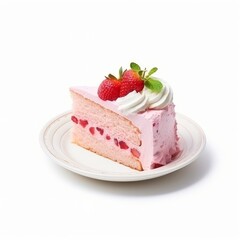 slice of strawberry cake on a white background