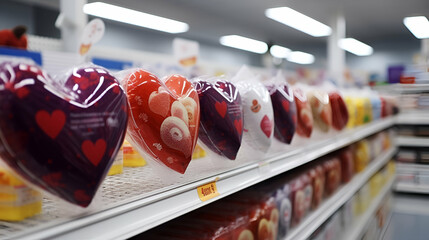 hearts balloons on store rack , valentine shop