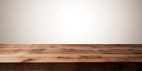 A blank empty wooden table top for product placement.  Generative AI