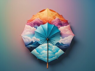 umbrella with clouds, blank background, for design, isolated
