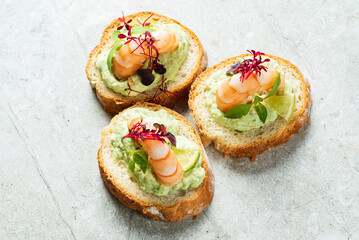 canape with cream cheese and shrimps