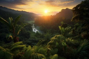 Abwaschbare Fototapete photo of the sunrise over the Balinese forest © ayam