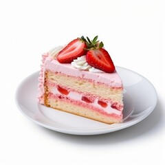 slice of strawberry cake on a white background