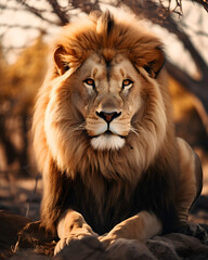 Fototapeta premium Portrait of a big male lion in the wild. Wildlife scene from Africa.