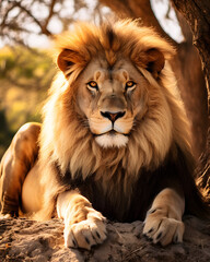 Obraz premium Portrait of a big male lion in the wild. Wildlife scene from Africa.