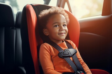 Child car seat bear. Fun holiday with parents summer vacation. Generate Ai