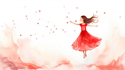 Fototapeta premium Little smiling girl in dress on light background. Impressionism style. Happy child