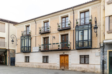 Fototapeta na wymiar Aranda de Duero, Spain - October 12, 2023: buildings of the historic center of the city of Aranda de Duero in the province of Burgos, Spain