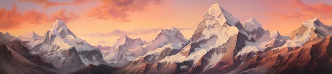 Naklejka premium Painted Serenity: A Majestic Mountain Range Bathed in the Warm Glow of Sunset