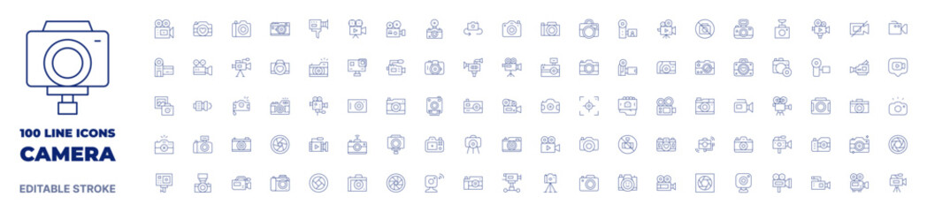 100 icons Camera collection. Thin line icon. Editable stroke. Camera icons for web and mobile app.