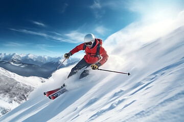 Naklejka na ściany i meble skier in the white mountain, AI generated