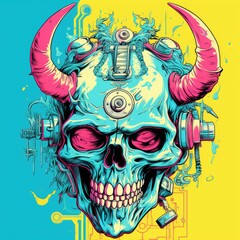 Horns and Headphones: The Melodic Journey of a Skull with Attitude