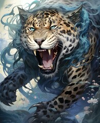 Roaring Majesty: A Fierce Leopard Captured in an Exquisite Painting
