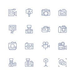 Camera line icon set on transparent background with editable stroke. Containing camera, video camera, photo camera, front camera, video, gopro.