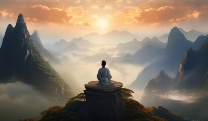 Serene Soul Finding Balance in the Majestic Mountainscape