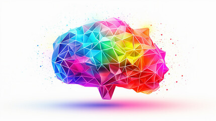 Rainbow Brain in Low Poly: Abstract Spectrum of Creative Intellect