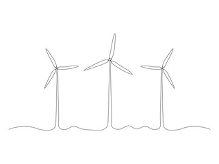 Abstract set of three Wind turbine, windmill, electricity, alternative eco friendly energy continuous one line art hand drawing sketch