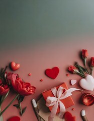 Romantic flatlay with space for copy, Valentine's Day or Mother's Day