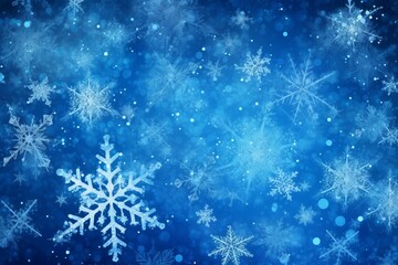 Fototapeta na wymiar Icy blue snowflakes winter background. Wintertime snowfall frost texture backdrop. Generate ai