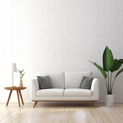 Interior with furniture in front of white wallpaper. Generative AI
