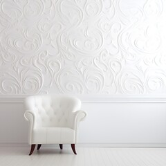 Interior with furniture in front of white wallpaper. Generative AI