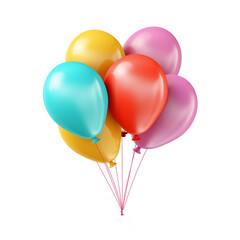 colorful balloon isolated on a white or transparent background. 3d rendering. PNG. Assortment of floating party balloons.