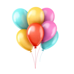 Fotobehang A colorful balloon bunch isolated on a white or transparent background. 3d rendering. PNG. Assortment of floating party balloons. red, yellow, pink, blue colour baloon. © Lahiru