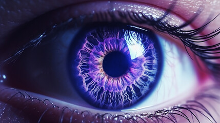 purple eye macro texture, vibrant colored iris close-up