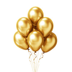 Golden balloons isolated on a white or transparent background. 3d rendering. PNG. party balloons. - obrazy, fototapety, plakaty