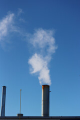 Vertical photo of two pipes in a boiler room.