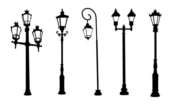 street lantern silhouettes set