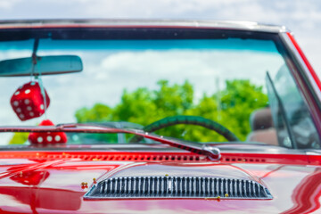 Details of a red american oldtimer vintage car