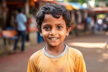 an india kid boy smile at camera - obrazy, fototapety, plakaty