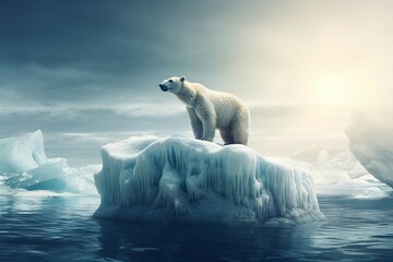Polar bear on floating iceberg. Maritimus cold snowy danger sea. Generate Ai - obrazy, fototapety, plakaty