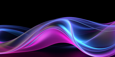 neon glow of light wave on black background, in the style of magenta and cyan, 3d, conceptual digital art, light violet and white