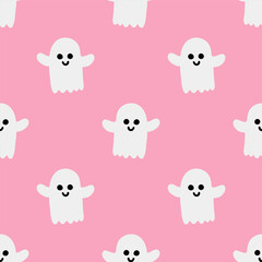 Cartoon ghost vector seamless pattern background.