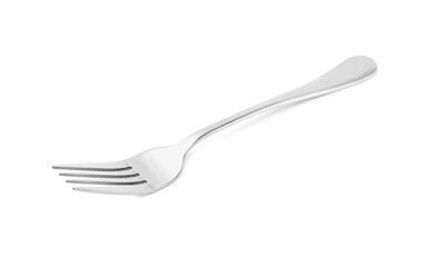 One clean shiny fork isolated on white. Cooking utensil