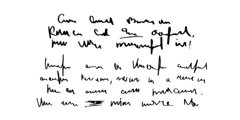 Handwritten Unreadable ink stroke, doodle illegible fictional language isolated on white background. Vintage pen writen. - obrazy, fototapety, plakaty