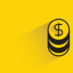 dollar coins with shadow on yellow background